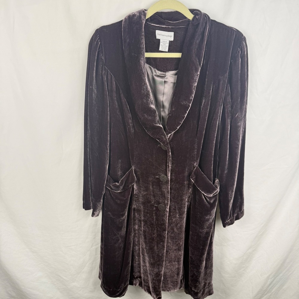 Soft Surroundings Purple Velour Shawl Collar Jacket Medium Whimsigoth Pockets